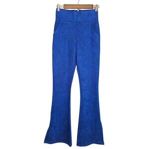 Akira Womens Flared Faux Suede Pants Medium Blue Hi Rise Pockets Hippie Festival